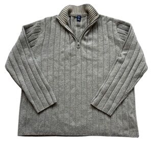 VTG Y2K GAP 100% Lambswool Quarter Zip Sweater XXL Gray Rib Knit Winter Classic